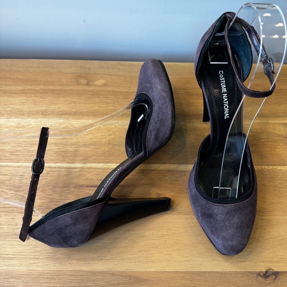 CoSTUME NATIONAL Women 6-6.5 EU 36.5 Plum Purple Suede Ankle Strap Pump Heel